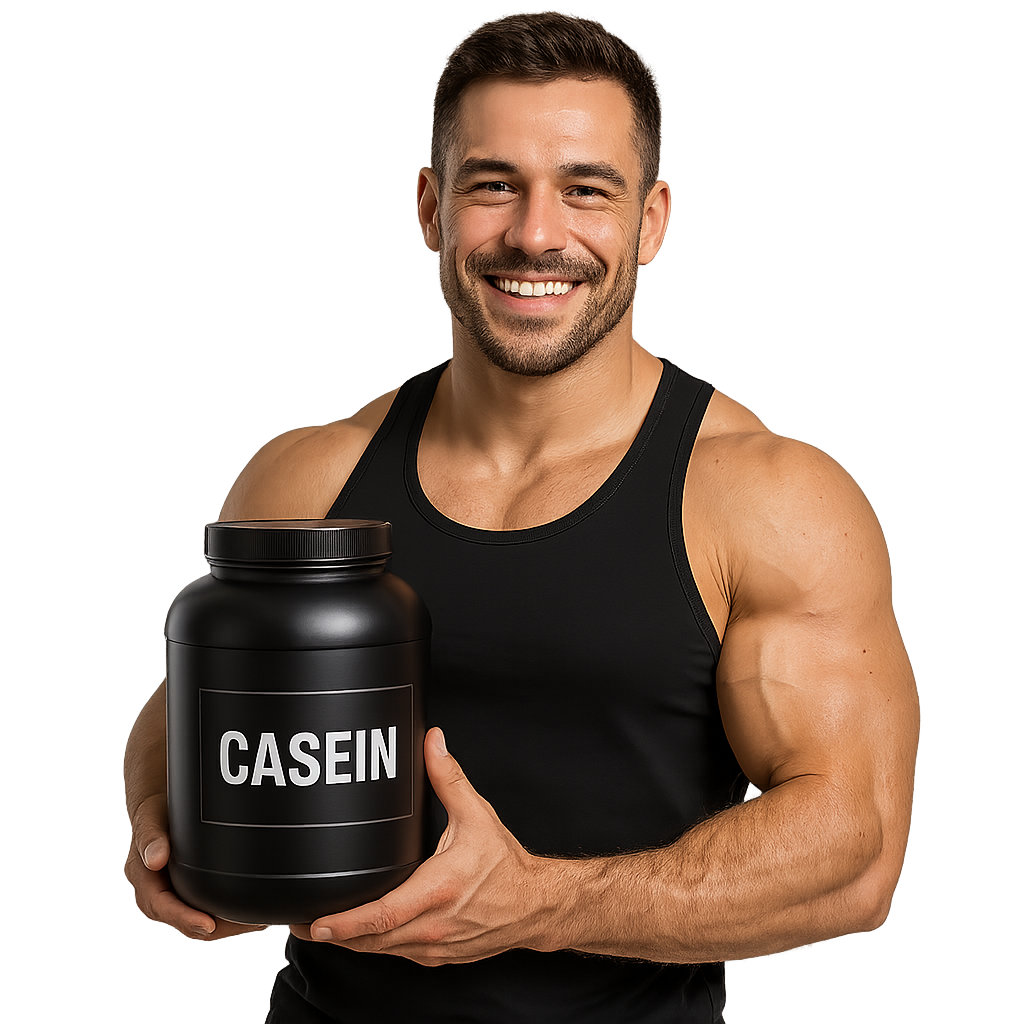 muskulöser Mann mit Dose Casein muskulöser Mann mit Dose Casein