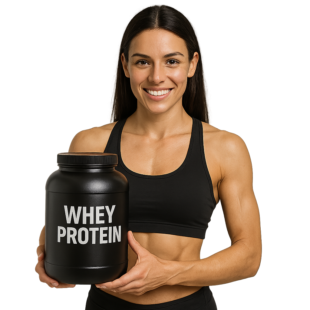 sportliche Frau mit Whey Protein sportliche Frau mit Whey Protein