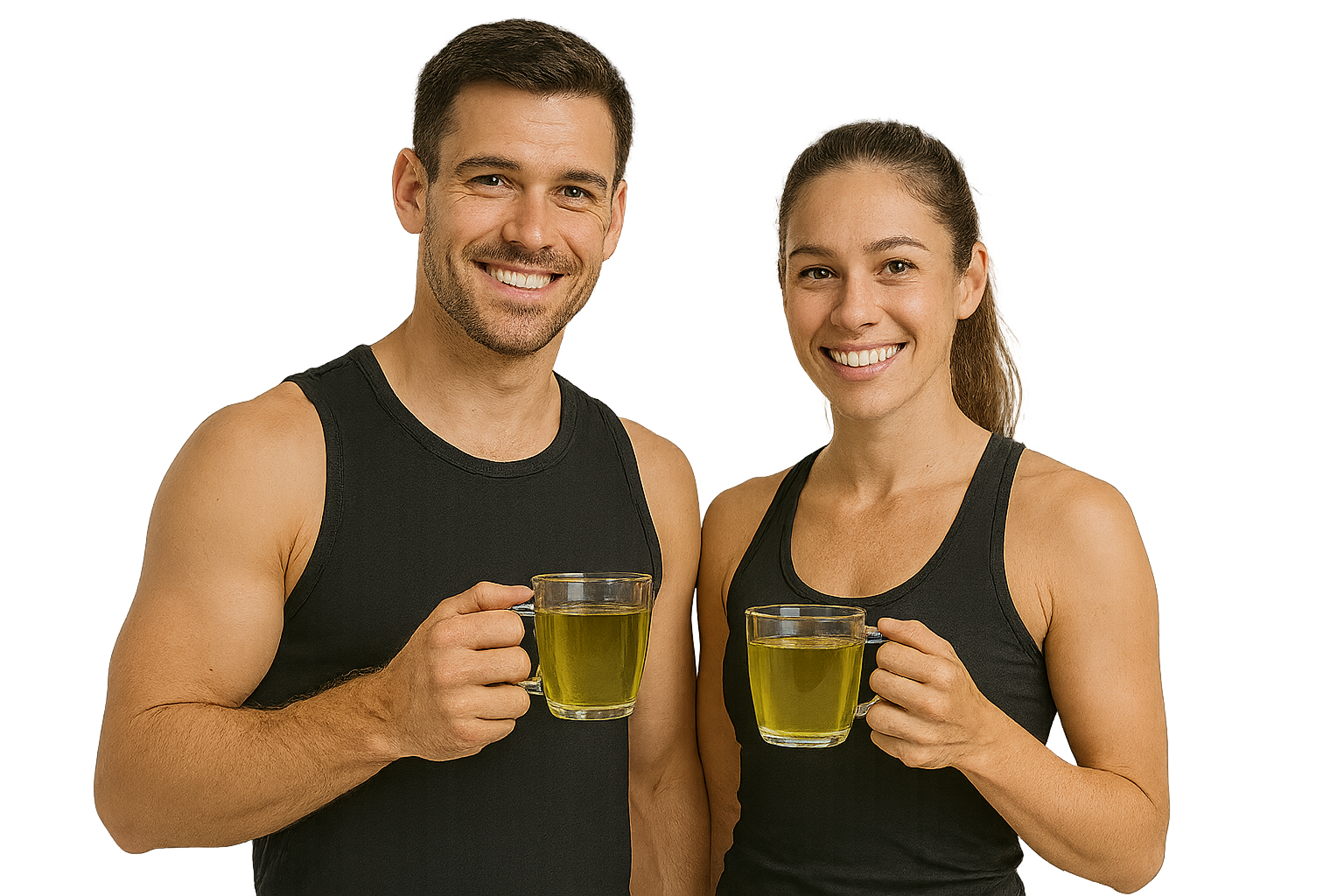 Fitness Pärchen mit grünem Tee