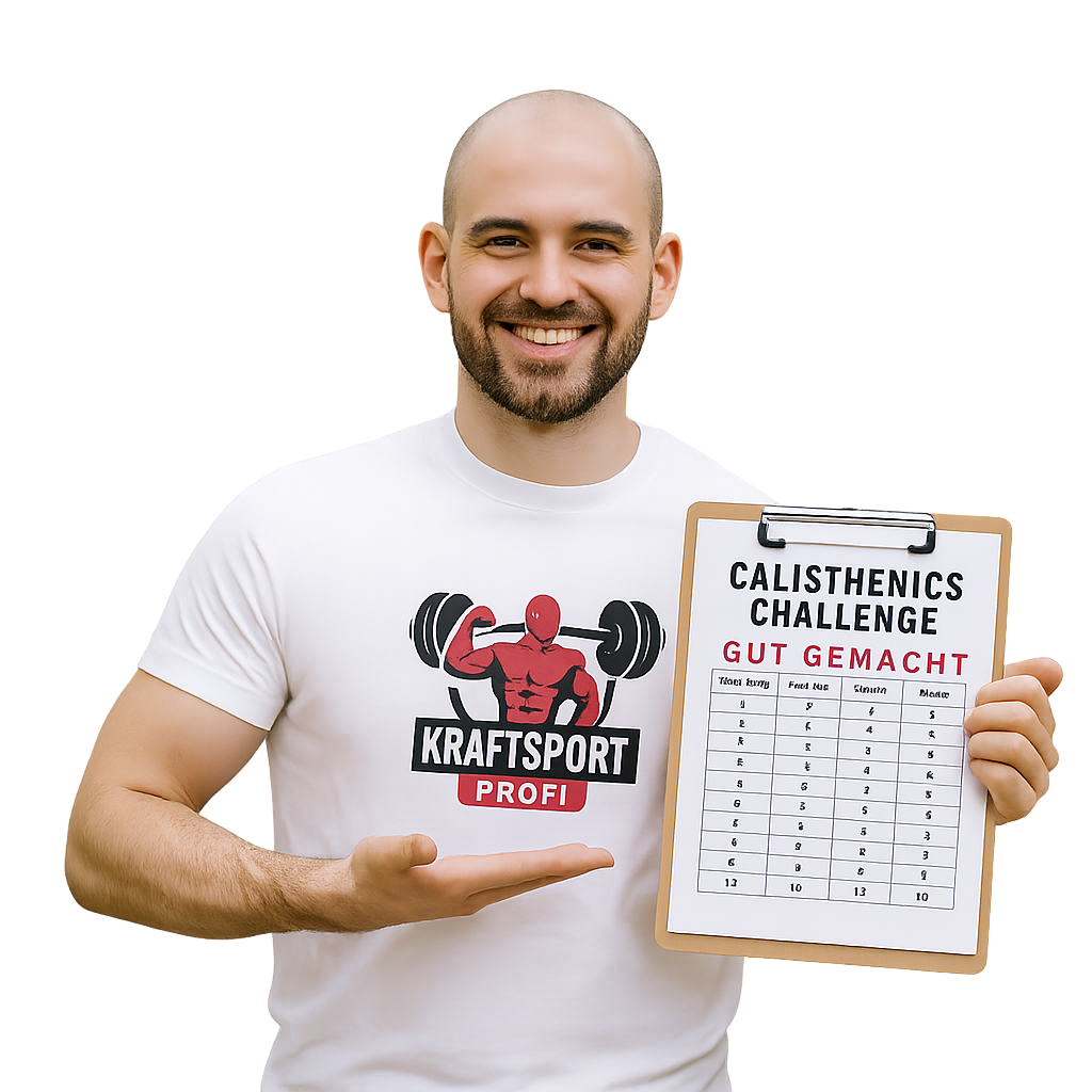 Calisthenics Challenge Kraftsport Profi mit Klemmbrett