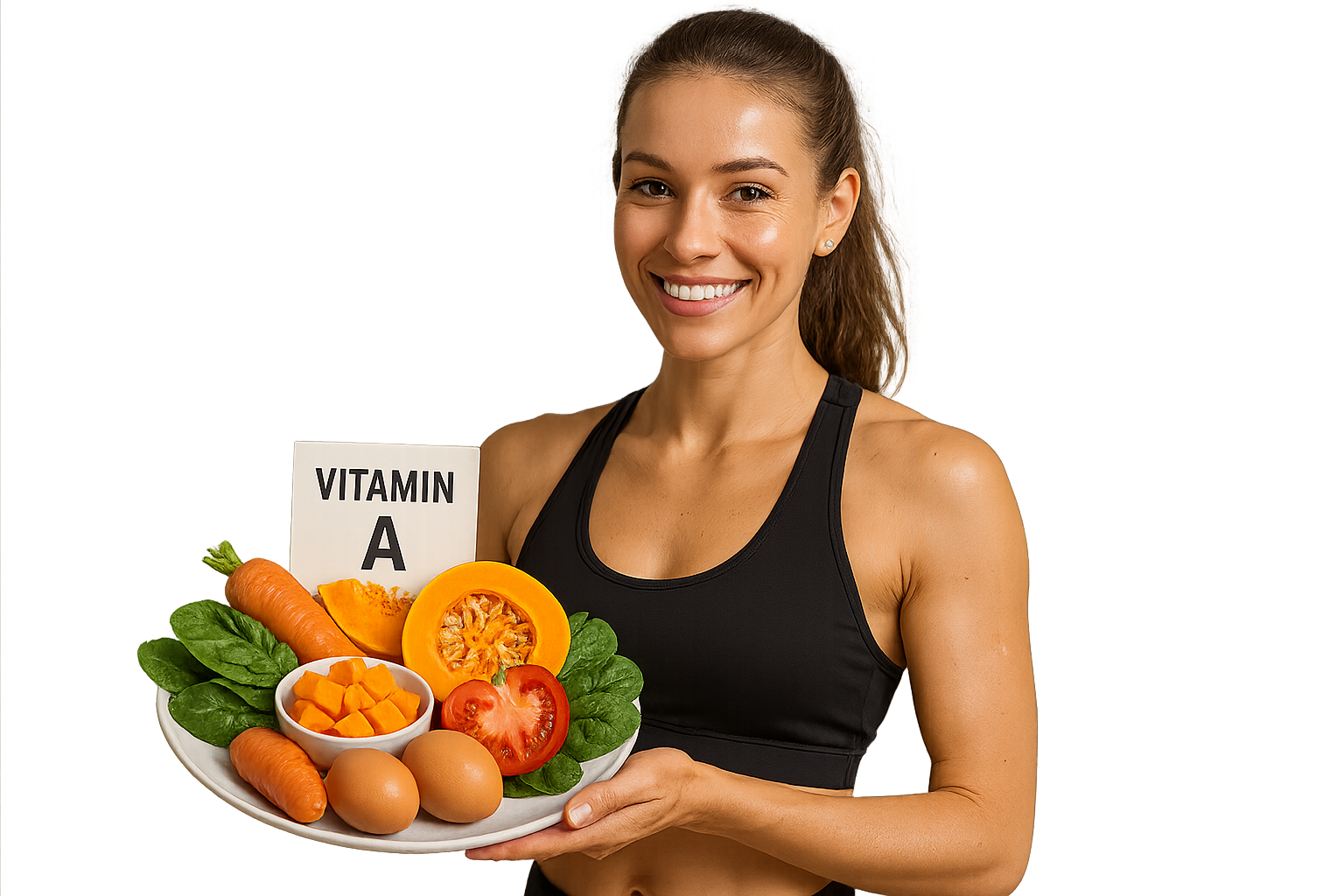 Frau mit Vitamin A Lebensmitteln