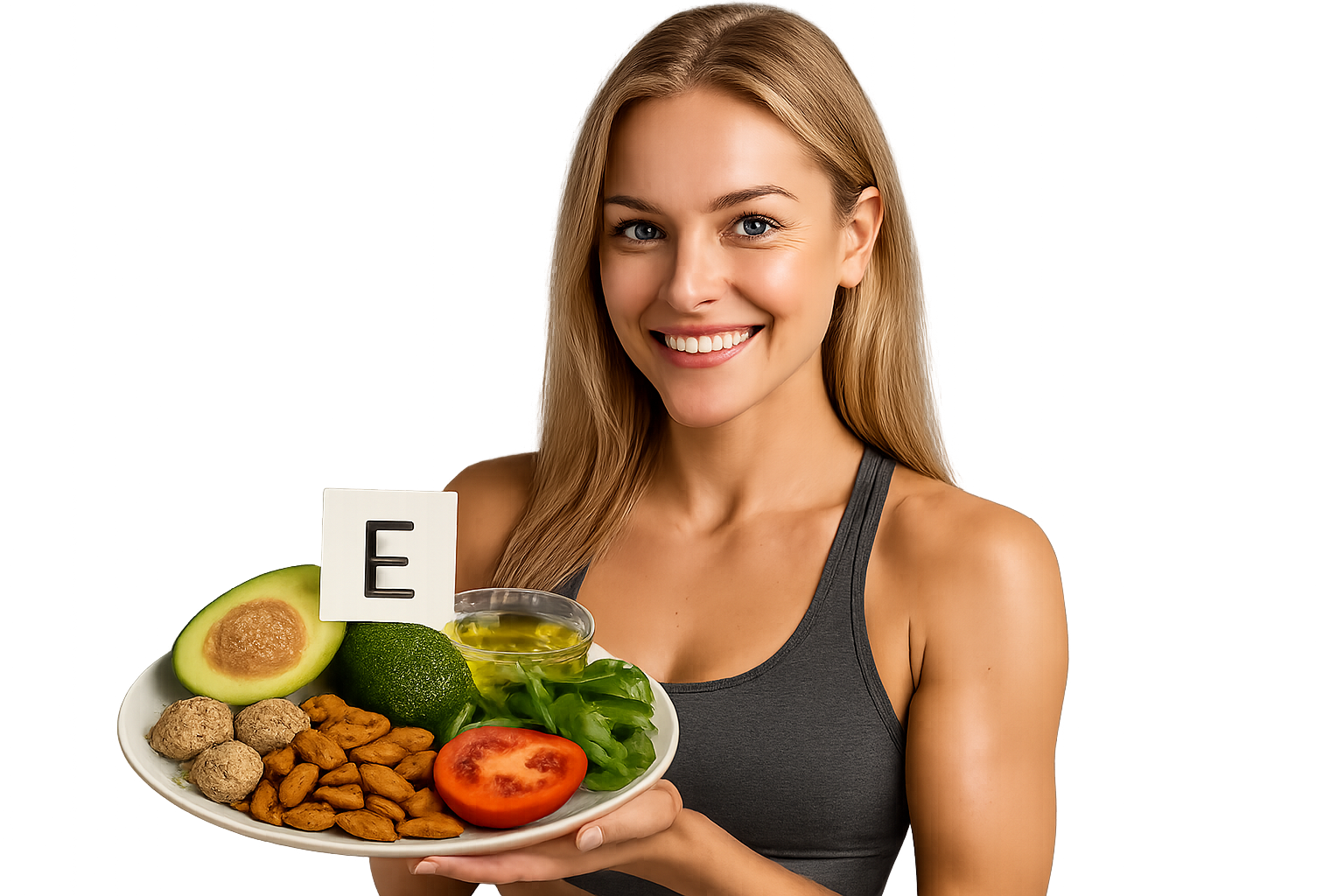 Frau mit Vitamin E Lebensmitteln