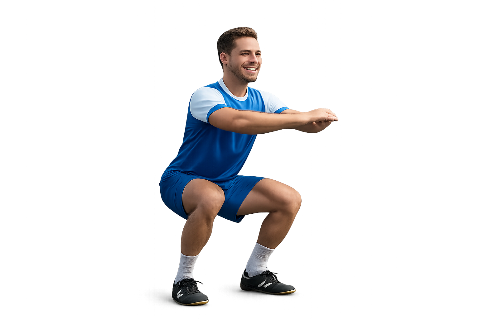 Fußballer macht Kniebeuge