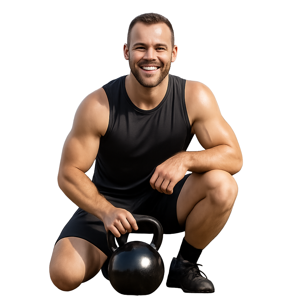 Sportler mit Kettlebell Sportler mit Kettlebell