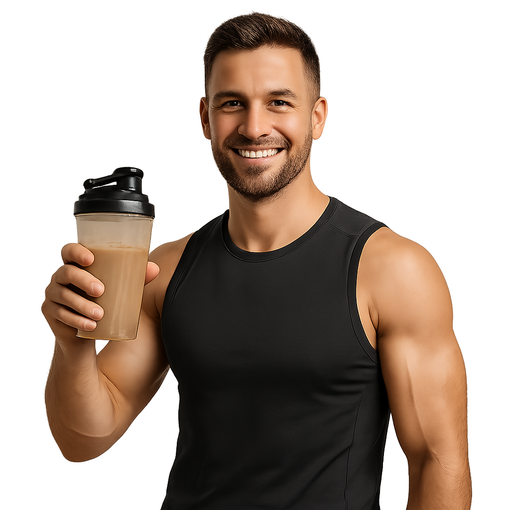 Mann mit Proteindrink
