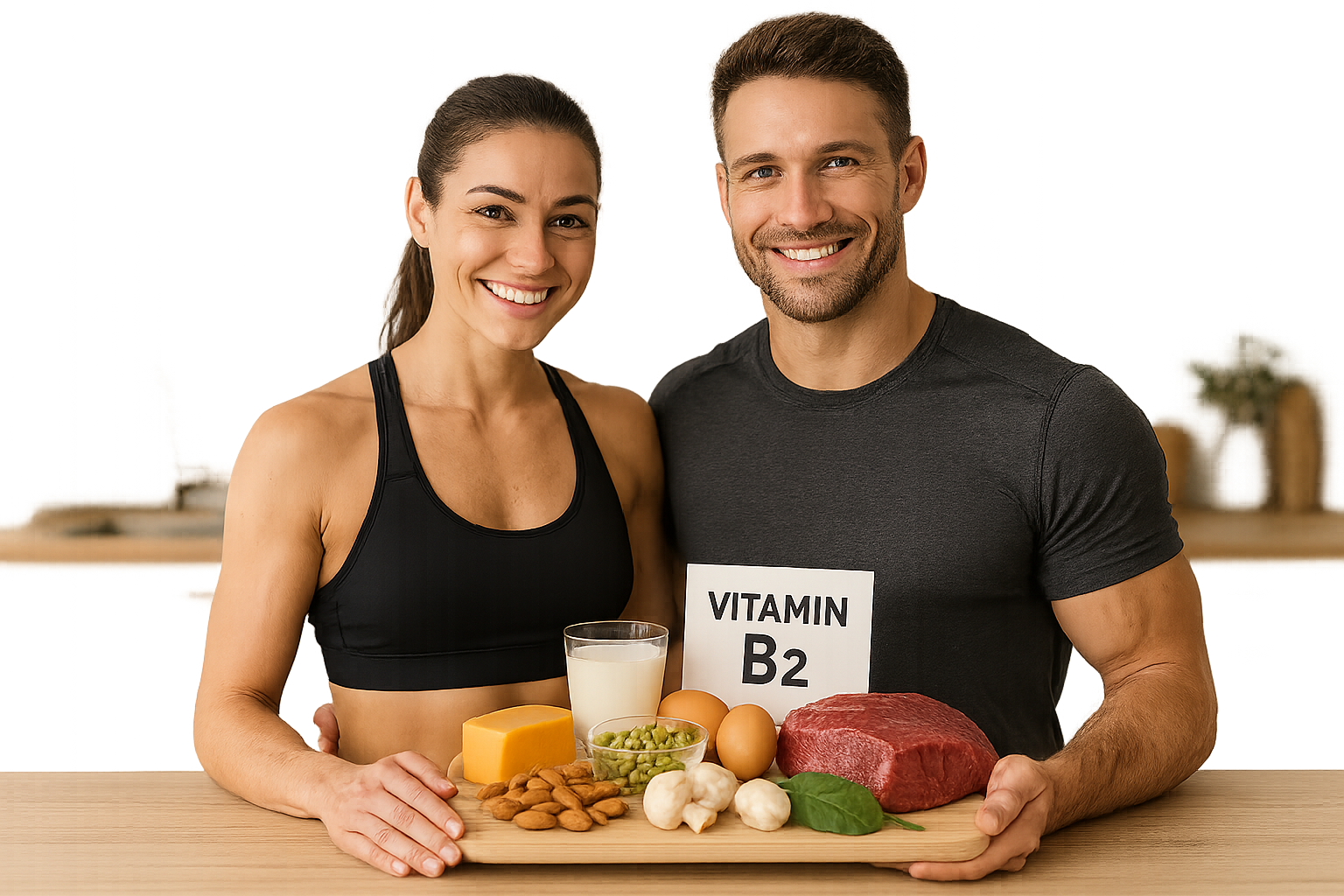 Fitnesspaar mit Vitamin B2 Lebensmitteln